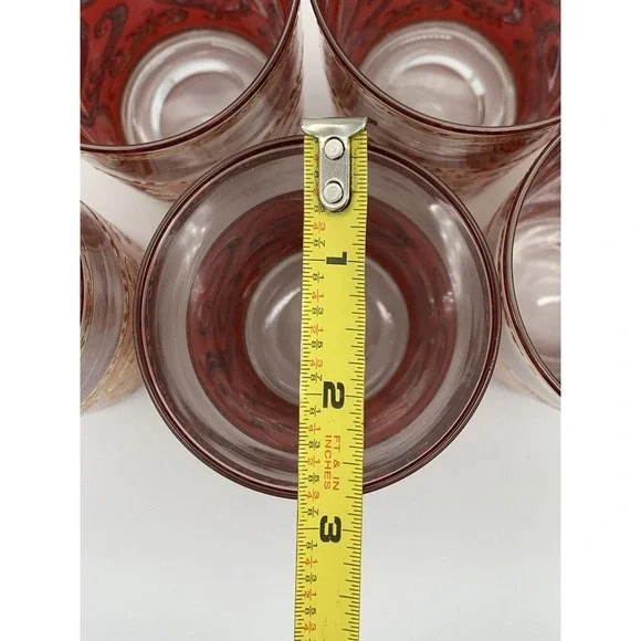 Culver ltd MCM Red 22K Gold Swirl Set of 6 Leaf Scroll Baroque High Ball Glasses - Picture 12 of 16